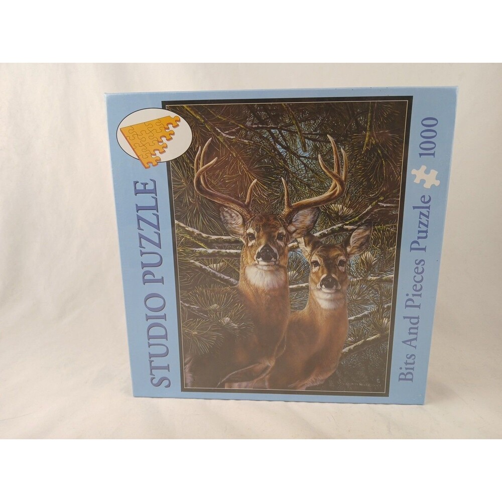 Bits and Pieces 1000 Piece Studio Jigsaw Puzzle-Among the Pines-Deer-NEW!